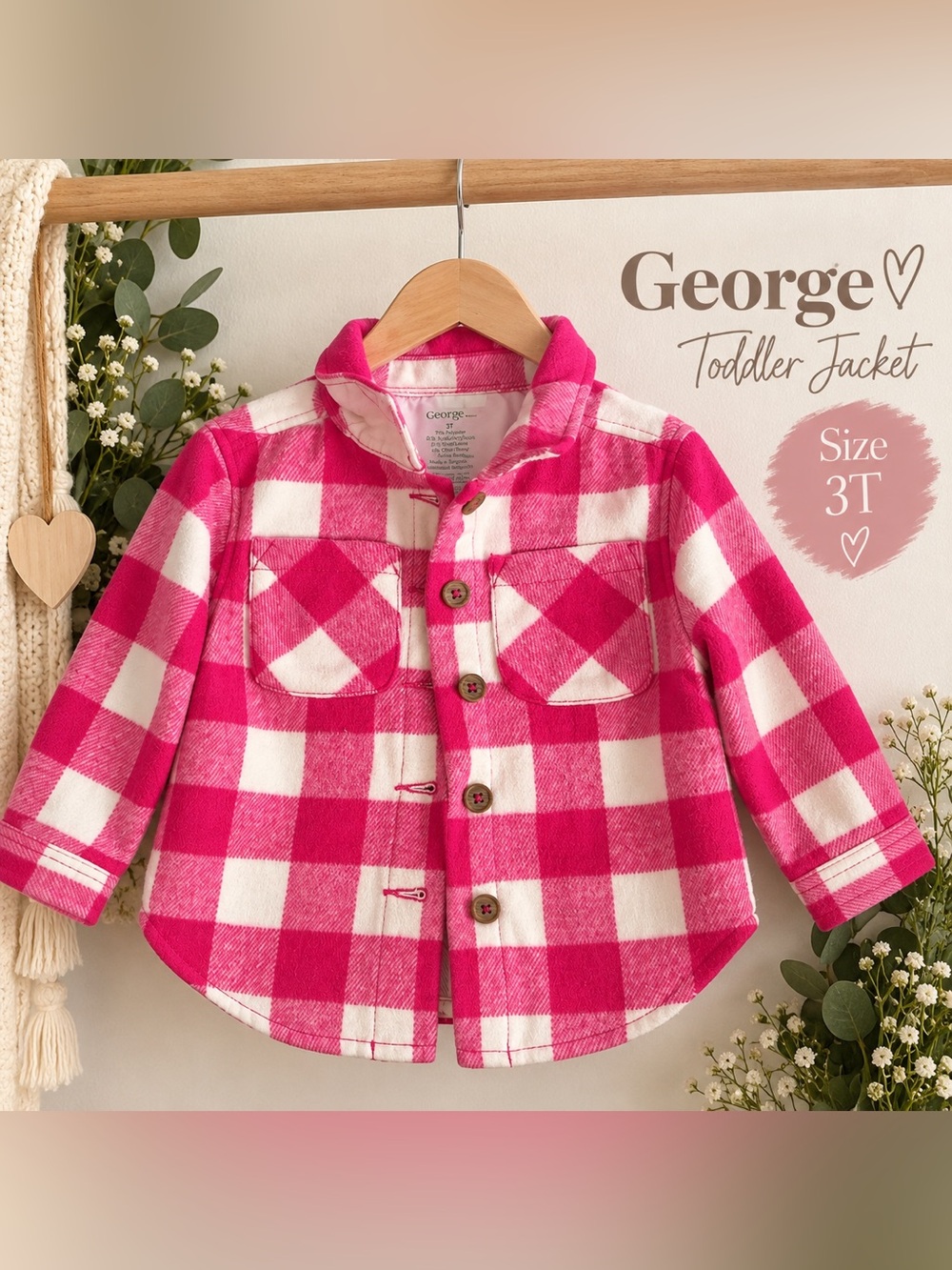 George Girls Pink & White Plaid Shacket/Jacket – Size 3T
